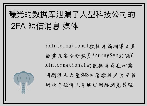 曝光的数据库泄漏了大型科技公司的 2FA 短信消息 媒体