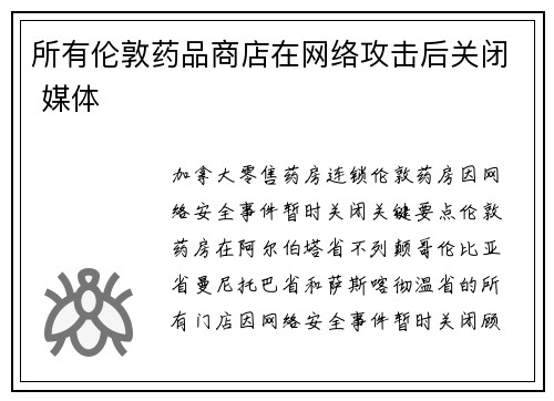 所有伦敦药品商店在网络攻击后关闭 媒体